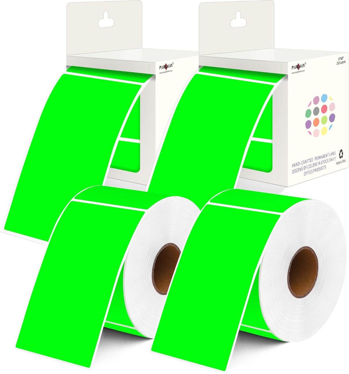 PARLAIM 3x5 inch Rectangle Color Code Stickers, 1000PCS 4 Rolls Square Adhesive Inventory Label, Fluorescent Green