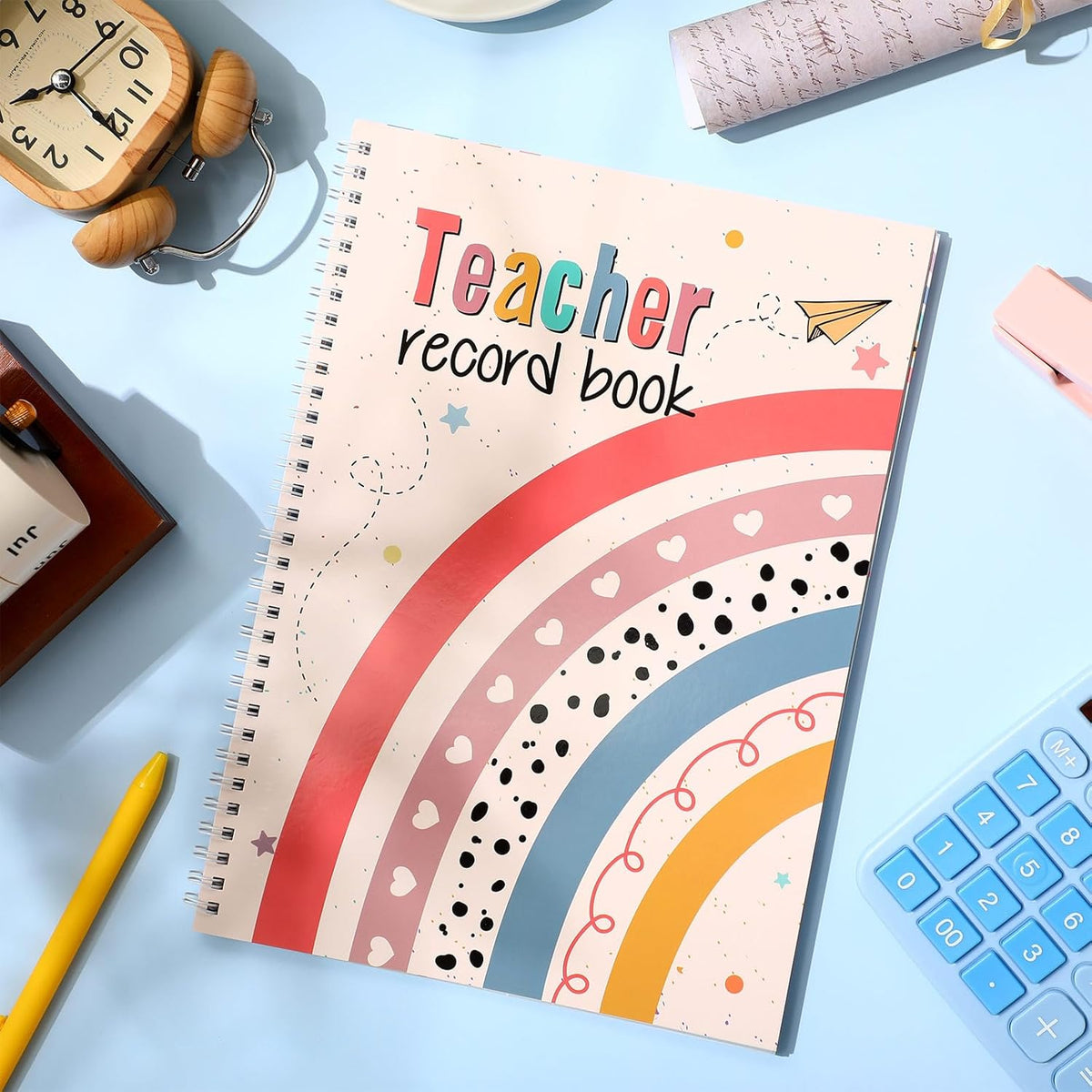 Teacher Record Book Teacher Grade Book Spiral Bound Record Class Gradebook Office Favors Gift for Classroom Attendance Supplies Decoration Double Sided Color Printing(Boho Heart Dot)