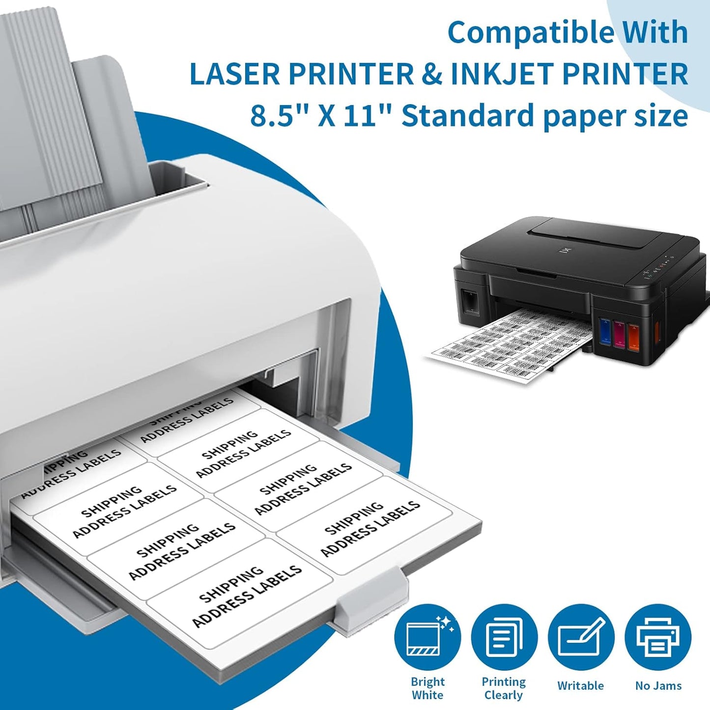 2” x 4” (1000Labels) Shipping Address Labels, BESTIKER Printable White Sticker Labels,Permanent Adhesive Mailing Labels for Packages and Envelopes,for Laser Inkjet Printer(10 Labels/Sheet, 100 Sheets)