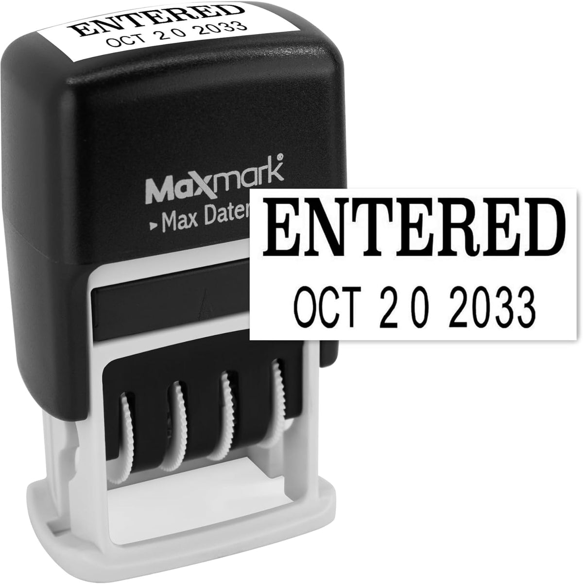 MaxMark Self-Inking Rubber Date Office Stamp with Entered Phrase & Date - Black Ink (Max Dater II), 12-Year Band