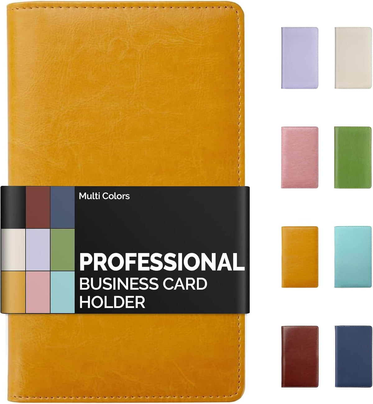 Sooez Leather Professional Business Card Book Holder Organizer, 240 Capacity Credit Card Booklet, PU Name Cards Holder Storage File for Men Women, Orange