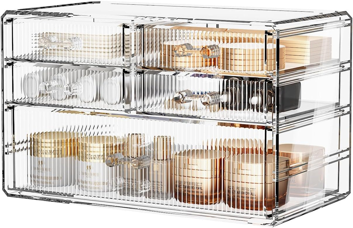 ZHIAI Stackable Storage Drawers, Acrylic Bathroom Counter Organizer Clear Makeup Organizers for Vanity, Kitchen Cabinets, Bathroom, Undersink, Home Organization and Storage (5 Drawers, Pattern C)