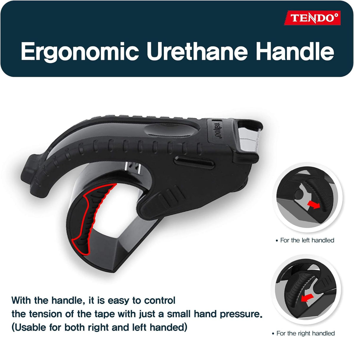 Heavy Duty Shipping Tape Dispenser: TENDO° Essential Line – Reusable, Replaceable, Eco-Friendly 2’’ Master Piece Dispenser with Patented 10° Sloped Chromium Blades - P-1200 (3th Gen.)_Black