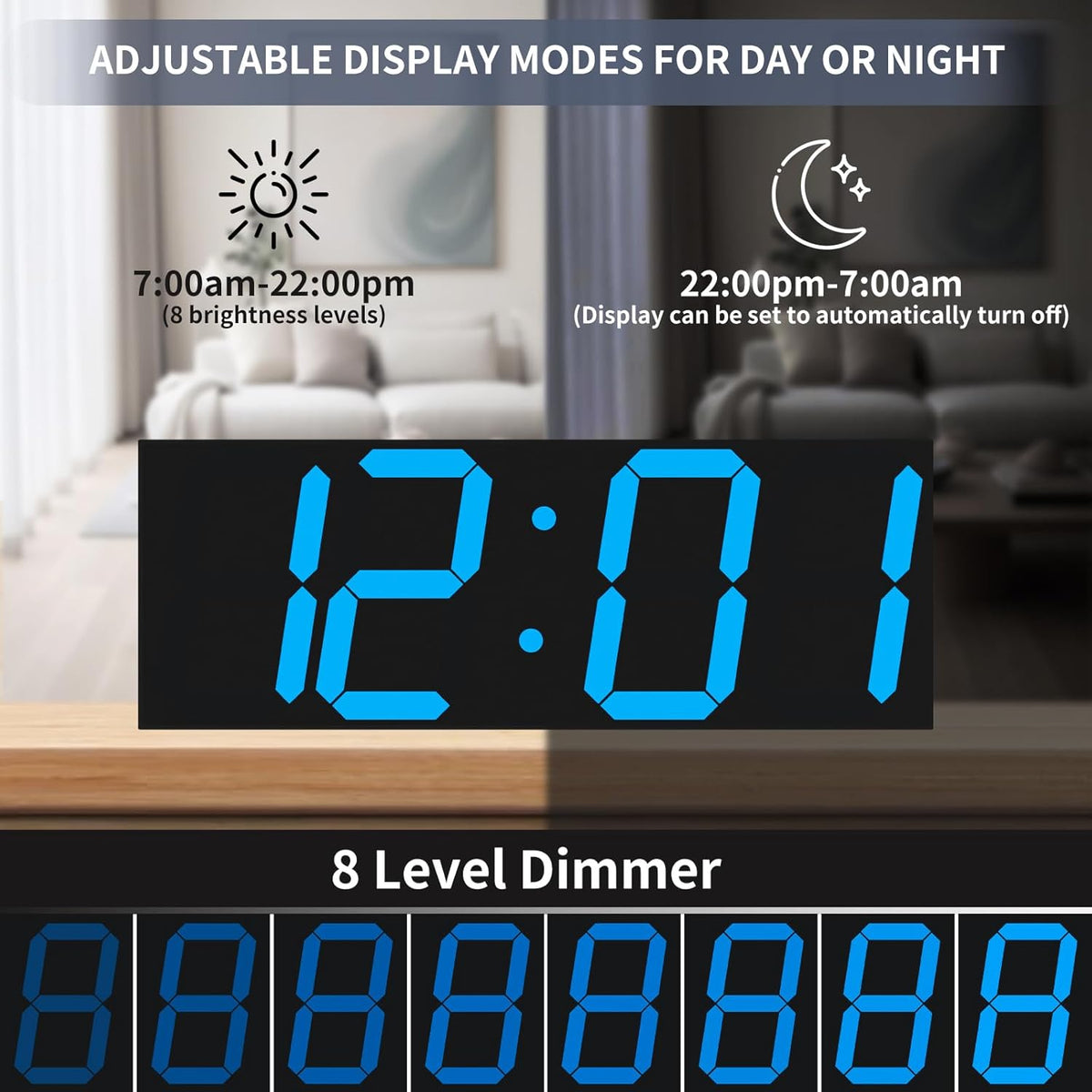 18.7in Large Digital Wall Clock,LED Digital Clock with Big Number,Multi-Function Remote Controlled Wall Clock with Timer, Alarm and Calendar Display(Blue)