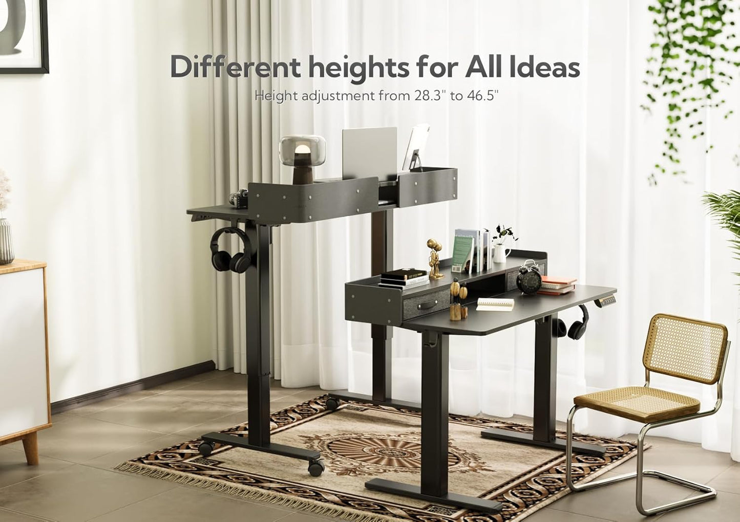Claiks Standing Desk with Drawers, Adjustable Stand Up Electric Standing Desk Adjustable Height with Storage Shelf and Splice Board, 63 Inch, Black