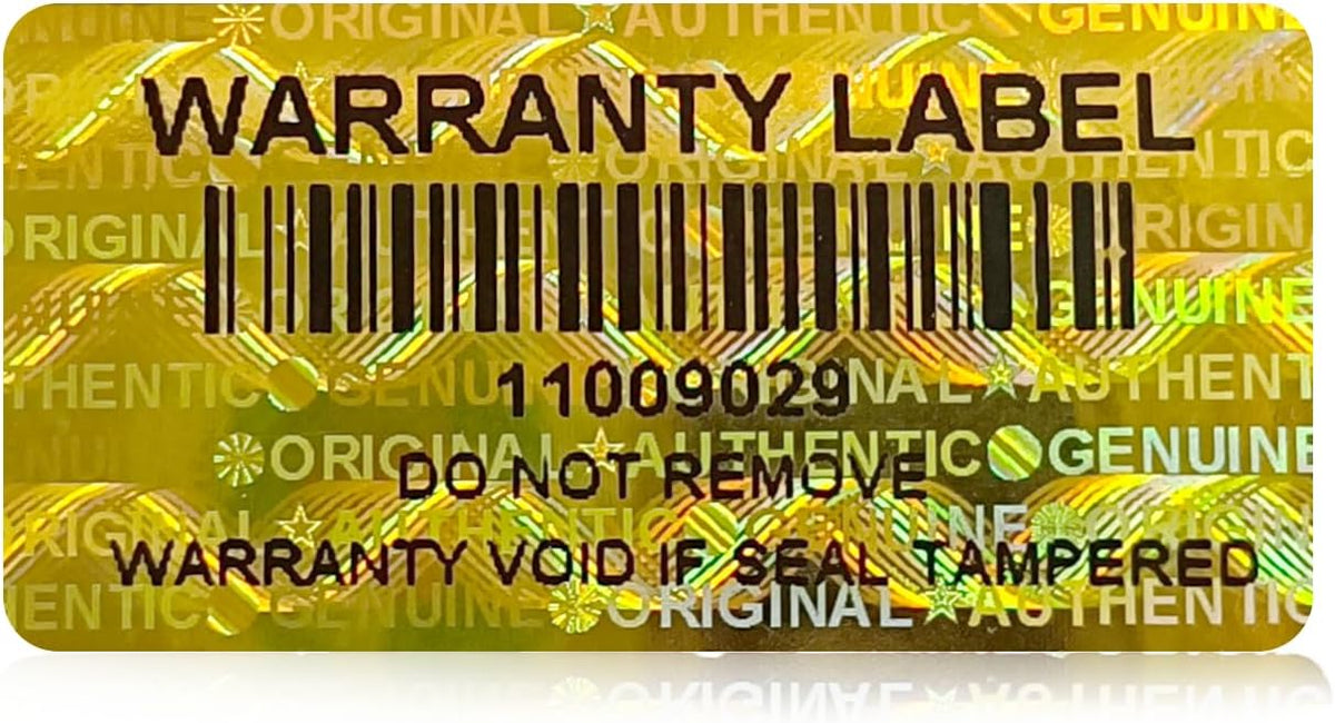 650pcs Hologram Tamper Evident Proof Stickers with Barcode,Security Labels Genuine Warranty Void Seal with Unique Serial Number(1.2 X 0.6 Inch Gold)