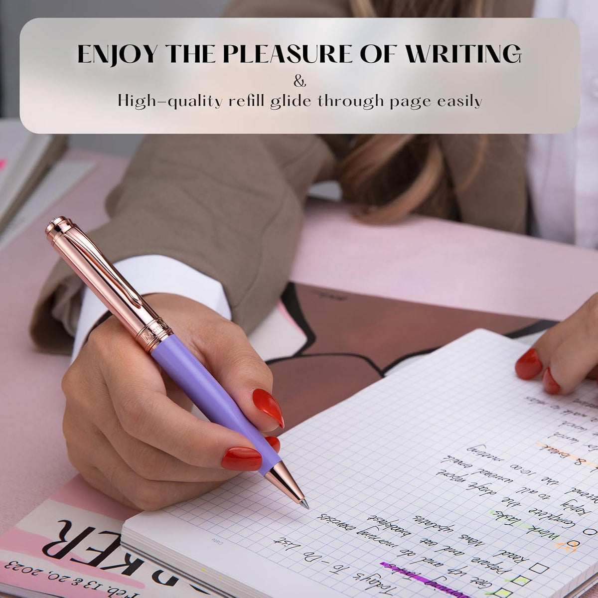 Luxury Gel Pen, Top Set With 8mm Brilliant Diamond,Stylish Purple Pen Body,Attractive Rose Real Gold Finish, Black Ink Refill,Elegant Gift Pen For Women, Unique, Fancy, Office Pens