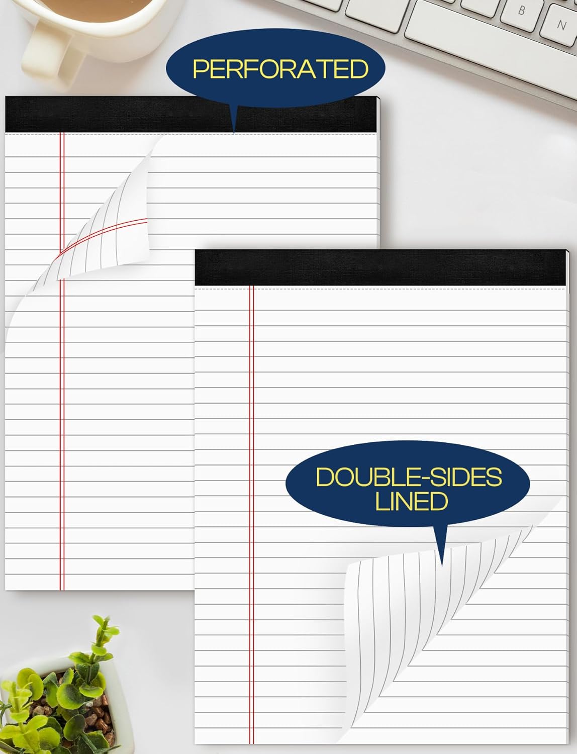 8 Pack White Legal Pads 8.5 x 11 Wide Ruled Note Pads 8.5 x 11" Legal Ruled Writing Pads for School 30 Sheets White Lined Paper Pads Notebook for Work Legal Notepads for Office Pad of Paper for Home