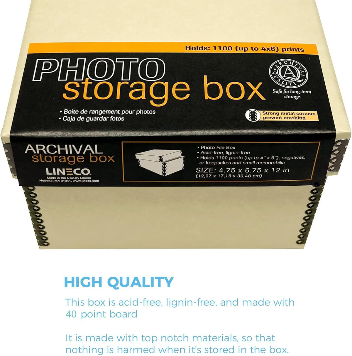Lineco Photo Card Box, Museum-Quality Archival Storage, Acid-Free with Removable Lid, Bulk Storage for Negatives, Prints, Films, Photos, 4x6x12 Inches, Tan, 2 Pack