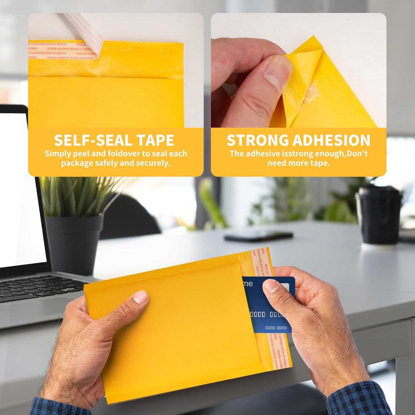 Small Bubble Mailers 100 Pack, 5"x8" External Dimension, Usable Size 4"x7" Thick Kraft Bubble Envelopes Waterproof Cushioned Padded Mailers Shipping Packaging for Small Business Yellow #000