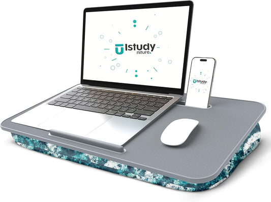 Lap Desk - Washable Cushion – Fits up to 17-Inch Laptops – Portable Laptop Desk & Stand – Bed desks & Tray for Writing, Reading, Working, Gaming on Bed, Couch, Floor –Istudyniture - Large, Waves