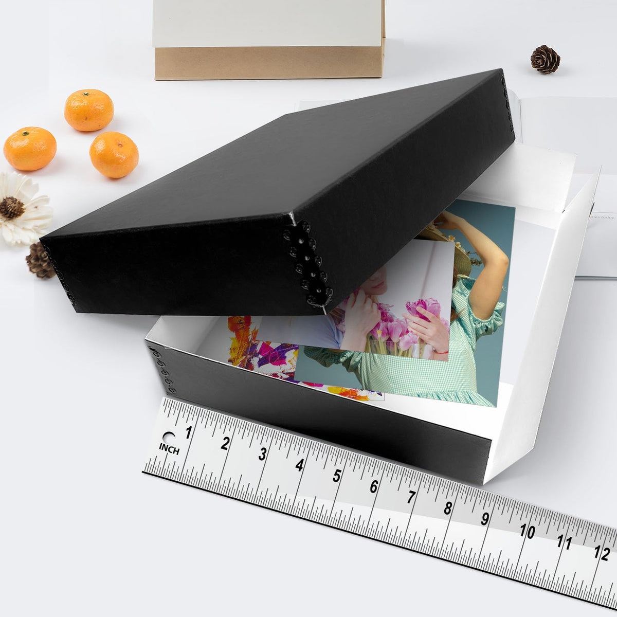 Lineco Museum Archival Drop-Front Storage Box, Acid-Free with Metal Edges, 8.5 X 10.5 X 3 inches, Black (733-2008), Set of 2