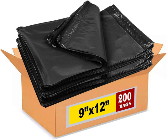 iMBAPrice 200-Pack Black Poly Mailers 9x12 Inch #3 Color Poly Mailing Shipping Envelopes Bags, Self Seal Adhesive Waterproof and Tear Proof (Total 200 Bags)