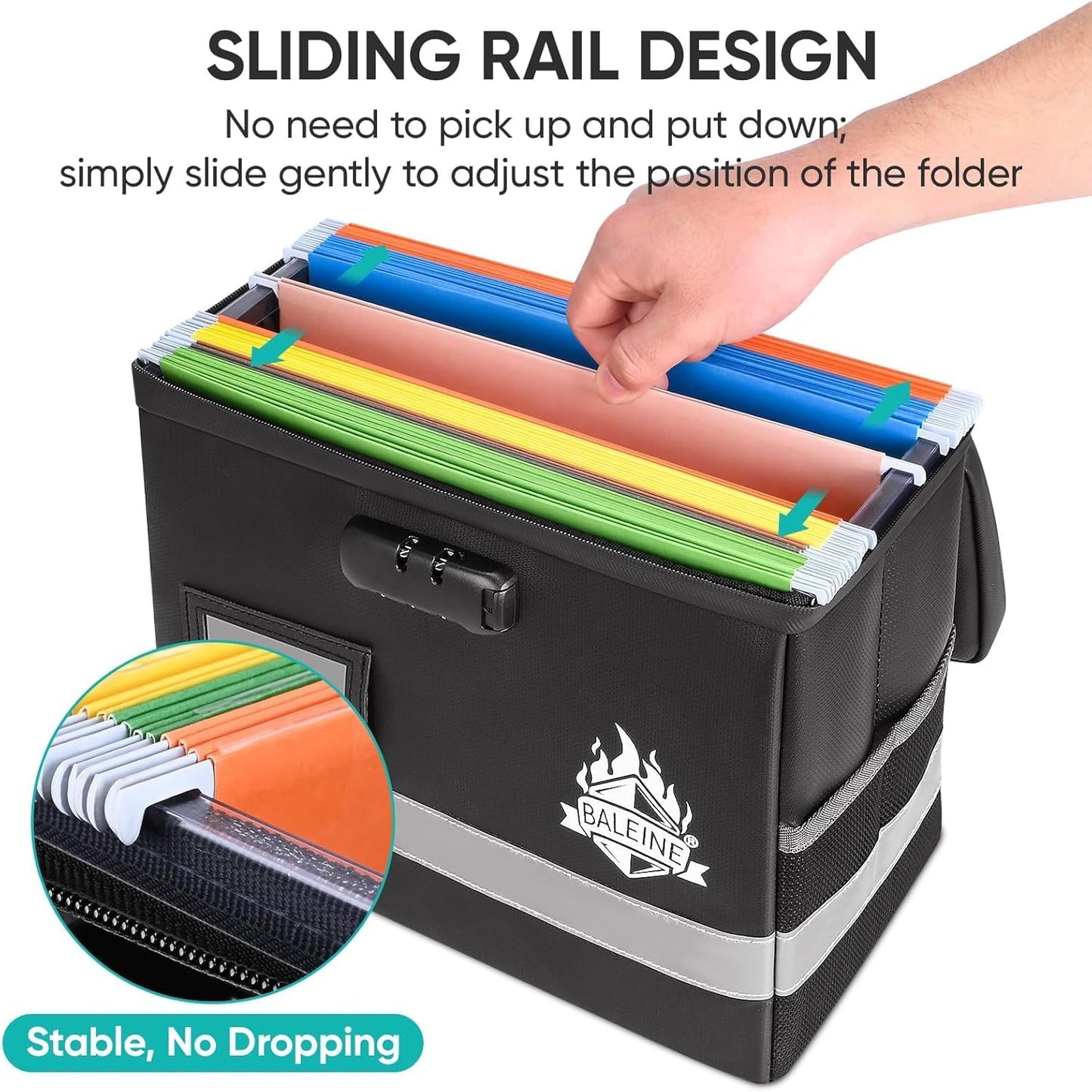 BALEINE Fireproof Document Box with Lock, Portable Fireproof Document Bag Waterproof Fire Proof File Boxes for Documents, File Organizer Box for Important Paperwork (Black, 12.5''x10.5''x6'')