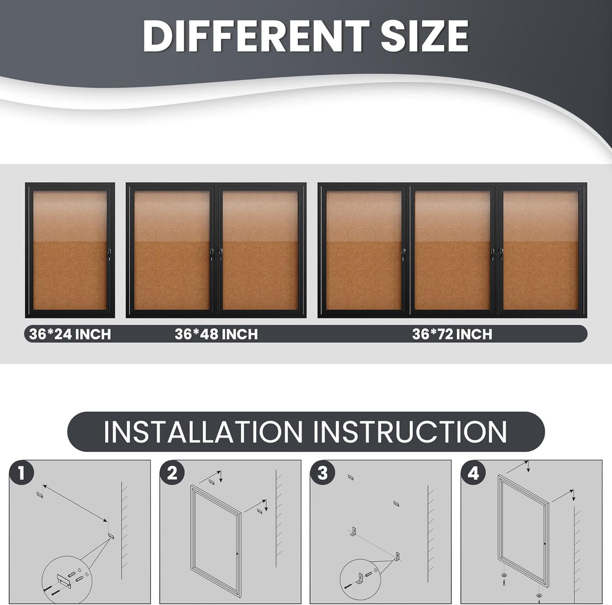 36"x24" Lockable Enclosed Bulletin Board, Outdoor Cork Weather-Resistant Aluminum Frame Notice Board, Wall Mounted Display Case Acrylic Doors for School,Office,Black Frame w/Cork