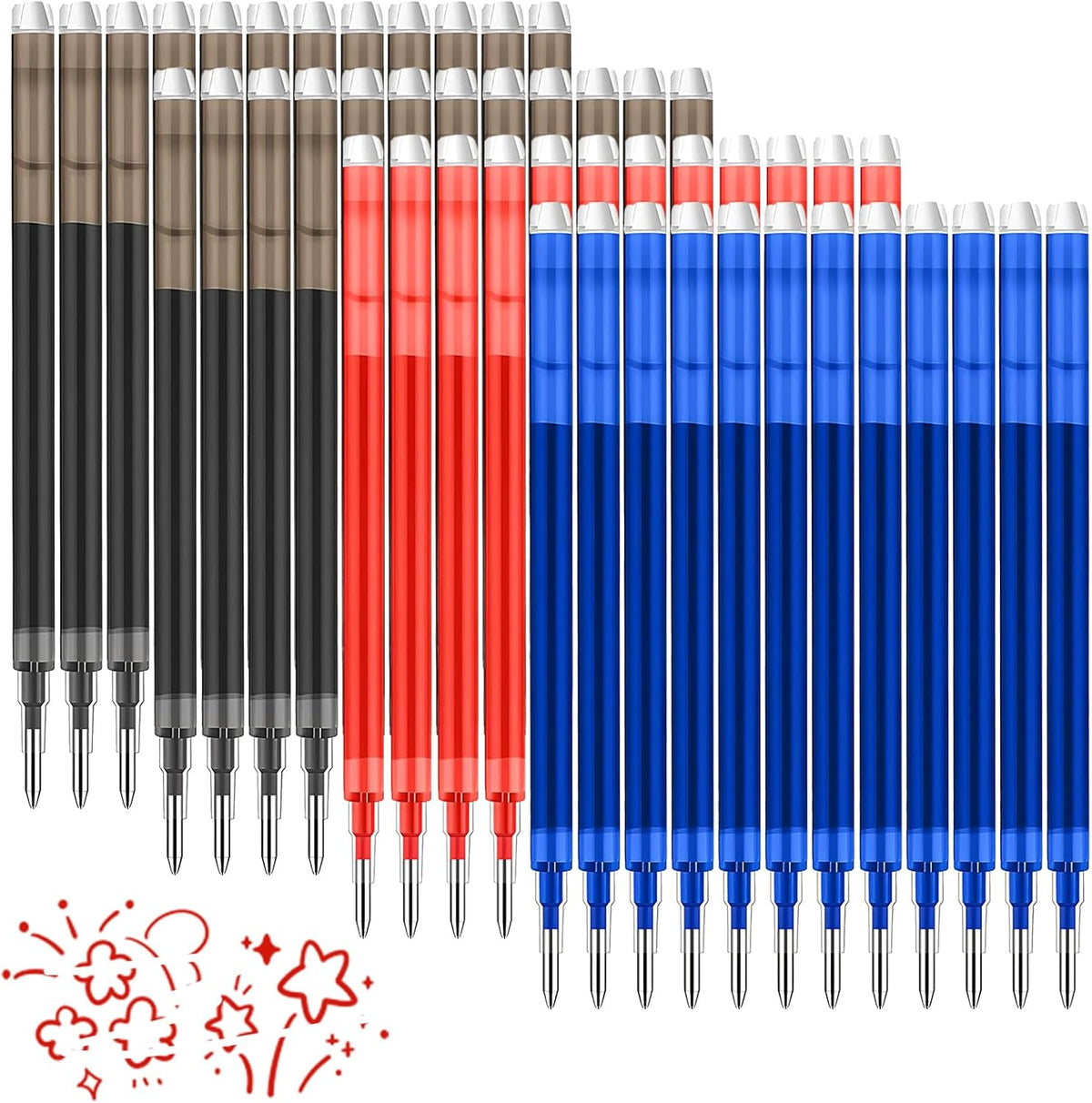 0.7 mm Erasable Gel Ink Pen Refills Compatible with Frixion Friction, Smooth Writing Multicolor Retractable Fine Point Pen Refill for School Office Home Art (Blue &Black &Red, 40)