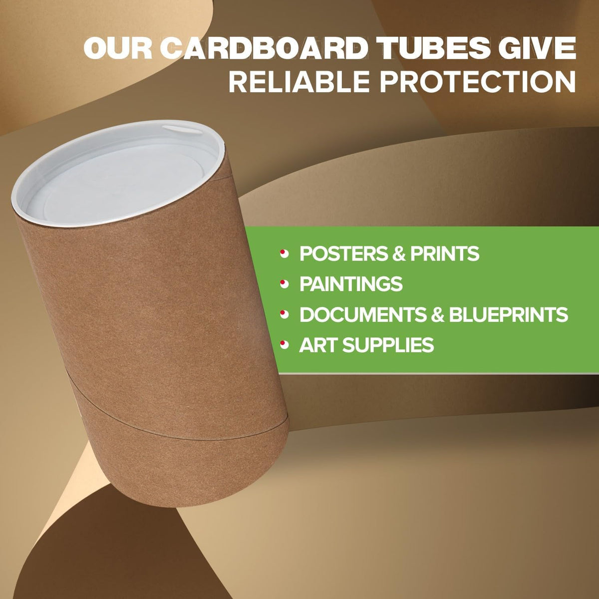 3" x 6" Reinforced Kraft Paper Mailing Tube, Pack of 1 Tube with 2 Caps – Secure USPS Approved Poster Tube – Cardboard Tube for Shipping and Storing Posters, Prints, Artwork, or Documents