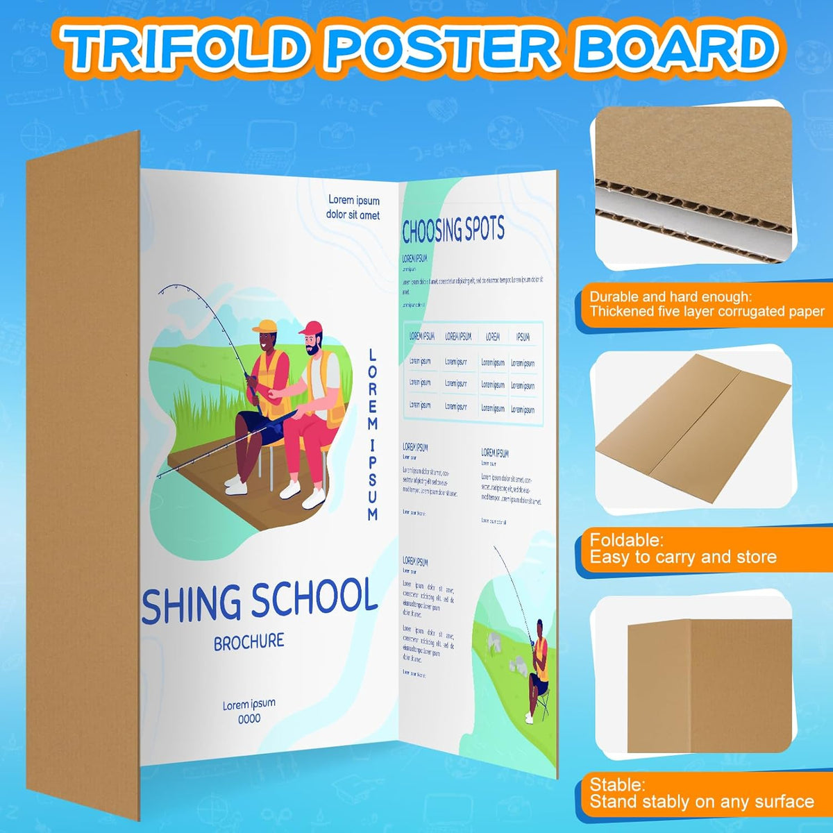 WinTS 6 Packs 36" x 48" Trifold Poster Board White TriFold Poster Boards Corrugated Presentation Board Large&Sturdy Foldable Poster Board for Presentations,School Projects,Science Fair