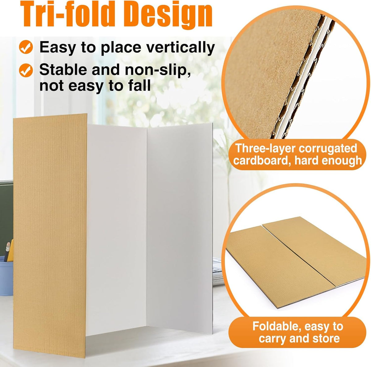 8 PCS Trifold Poster Board- Extra Large 48" x 36" Tri Fold Display Board Hard & Thick White Presentation Cardboard for Science Fair, School Projects, and Business Presentations Supply