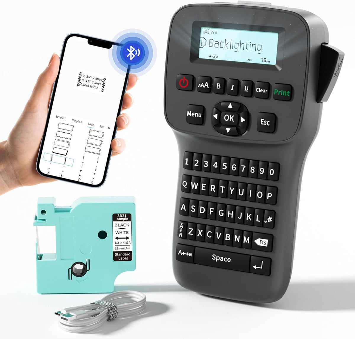 Label Maker Machine with-Tape, Rechargeable Label Makers Portable with Keyboard, LM1600 Heat Shrink Label Maker Waterproof-Labels, Cable Wire LabelMaker Labeler for Industrial Office Network