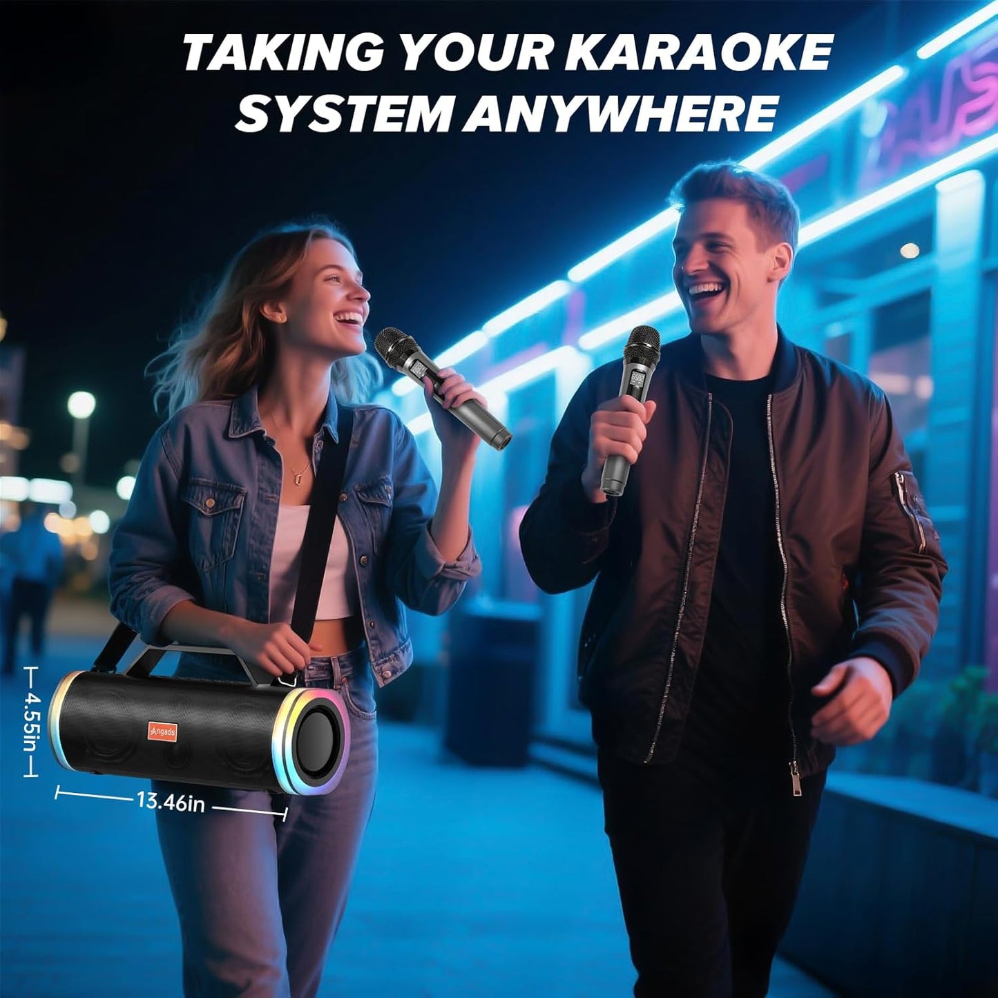 Angads Karaoke Machine with 2 Wireless Microphones Portable PA Speaker System Bluetooth 5.3 Pitch Correction & Echo Effects Multi-Connectivity (TWS/TF/USB/AUX/Live/REC) for Home Party Outdoor Events