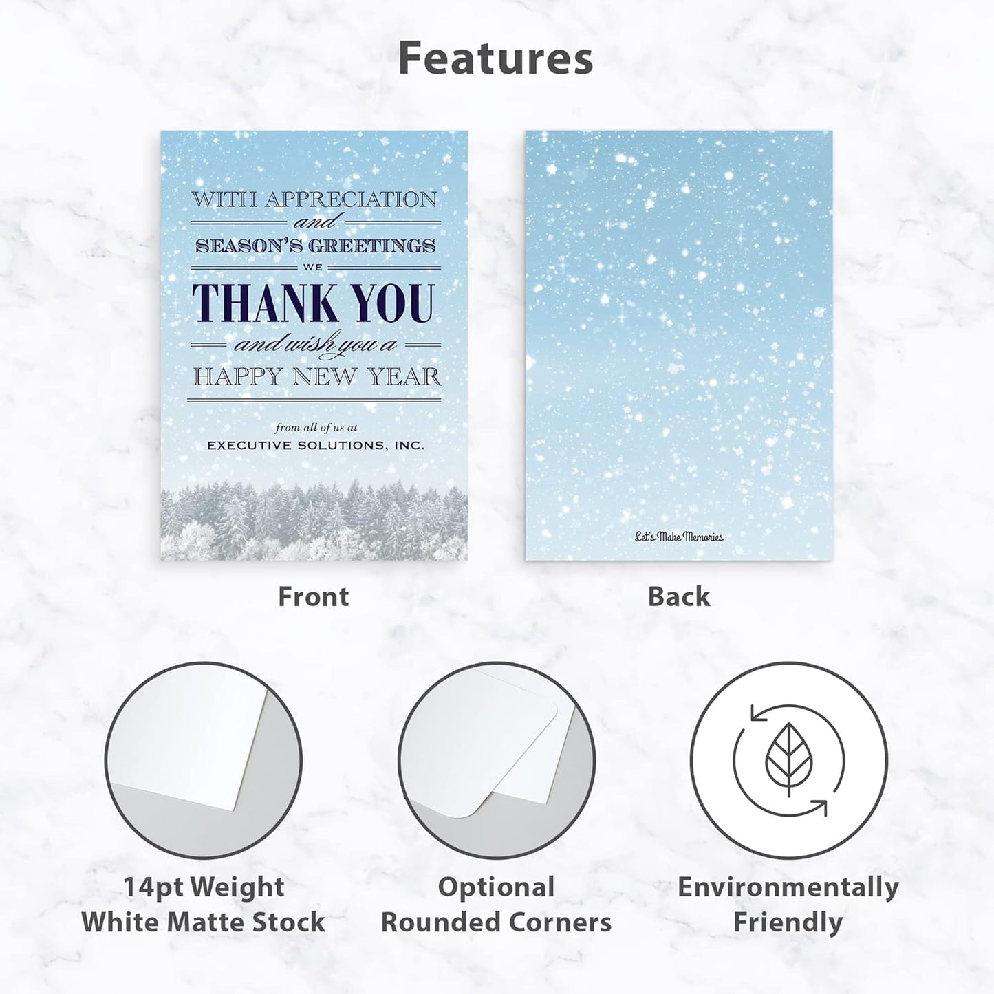 Let's Make Memories Personalized Business Christmas Cards with Envelopes - Premium Quality - 5x7-2025 Holiday Cards & White Envelopes - Snowy Skies - 50 ct
