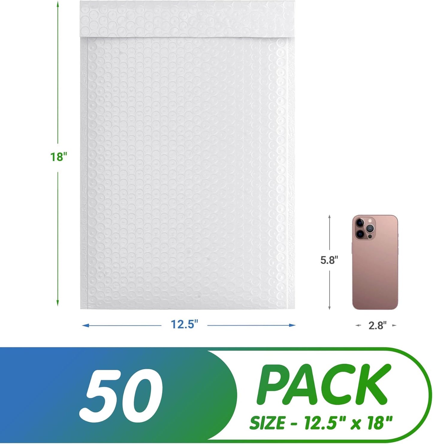 White Poly Bubble Mailers Self Seal, 12.5 x 18 Inch. Pack of 50 Bubble Packaging Envelopes for Shipping. Durable Padded Envelopes Waterproof. Self Seal Padded Mailers. Shipping Packages