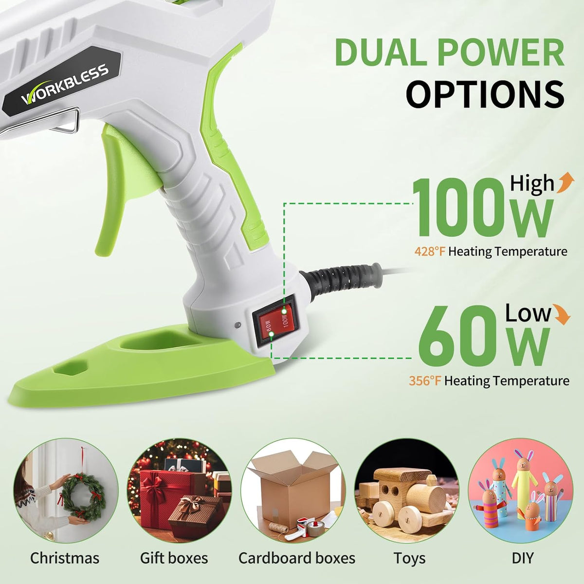 WorkBless Hot Glue Gun, Dual Temp Glue Gun 60W/100W, Fast Heating Heavy and Duty Glue Gun with 20PCS Full Size Glue Sticks for Arts, Home Repair, Professional DIY & Industrial Use