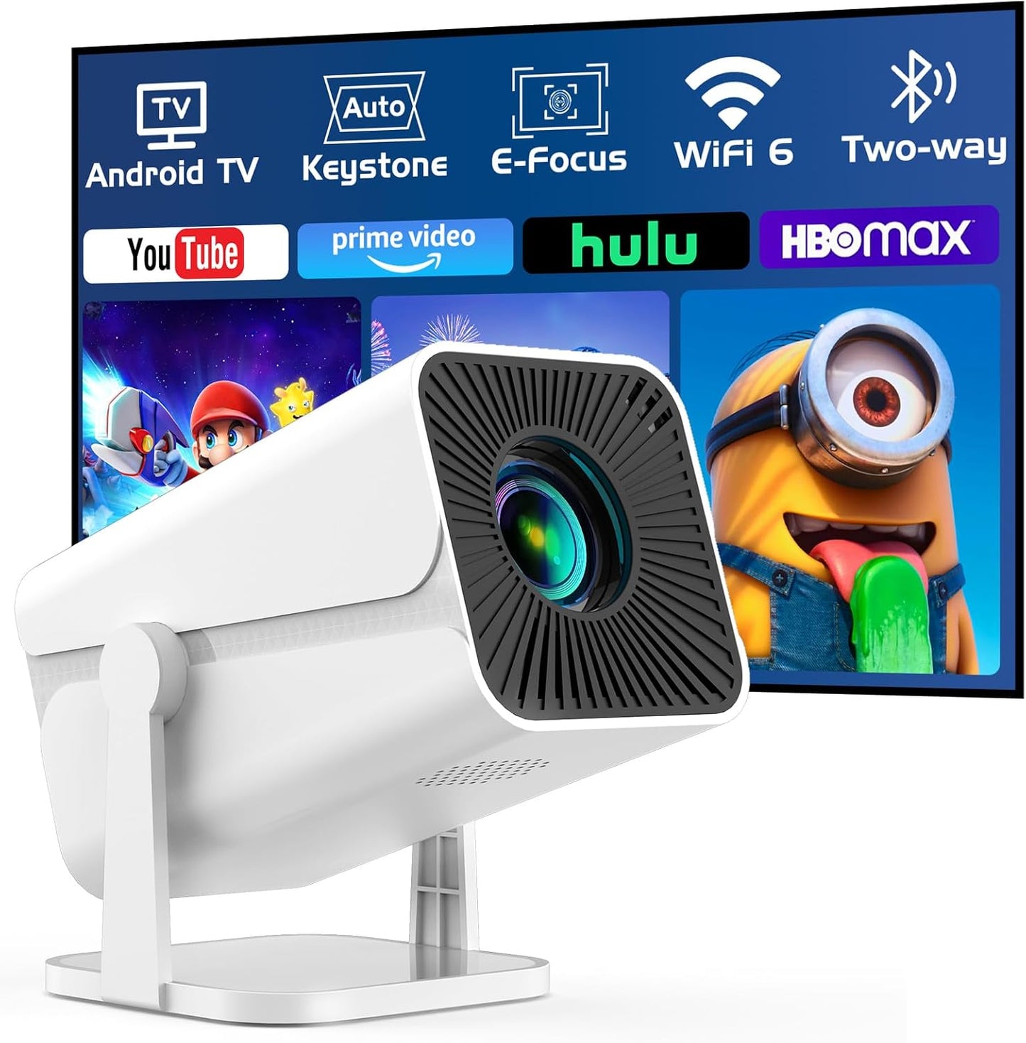 [Built-in Apps & Electric Focus] Smart Mini Projector with WiFi and Bluetooth, 270°Rotatable Portable Movie Projector 1080P Support, Auto Keystone Proyector for Smartphone/TV Stick/Laptop/HDMI