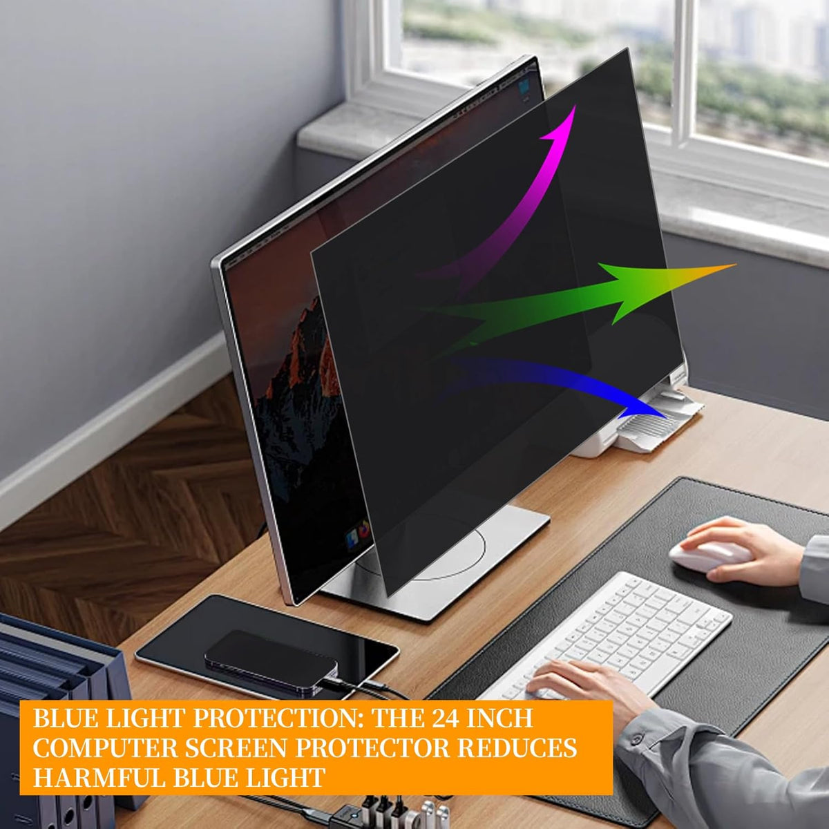 24 Inch Computer Privacy Screen for 16:9 Aspect Ratio Widescreen Monitor, Eye Protections Anti Glare Blue Light Computer Monitor Privacy Filter, 24 inch Protector Film