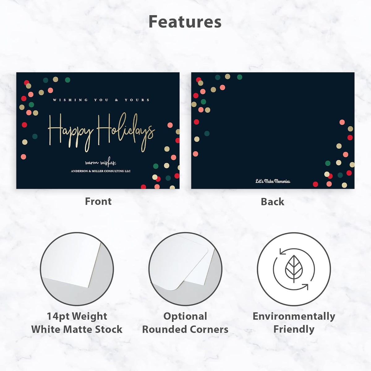 Let's Make Memories Personalized Business Christmas Cards with Envelopes - Premium Quality - 5x7-2025 Holiday Cards & White Envelopes - Festive Lights - 150 ct