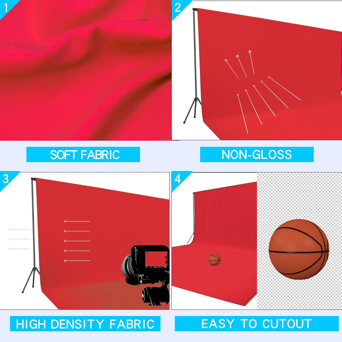 ISSUNTEX 10X24 ft Background Muslin Backdrop, Photo Studio, Collapsible High Density Screen for Video Photography and Television-Red