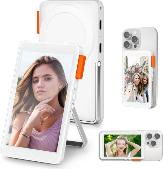 Vlog Selfie Monitor Screen, Phone Magnetic Selfie Screen with Metal Bracket, 4K Wireless Back Camera Monitor Screens Adjustable Focus for Vlog Live Stream TikTok,Compatible with iPhone/Android.