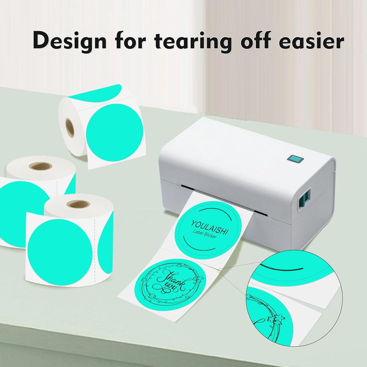 3 X 3 Inch Color Coding Dot Labels Circle Thermal Printable Waterproof 2000 Pcs Round Stickers Adhesive Writable for Office, Home, Garage, DIY Sticker, Barcodes, Name Tag, Watercolor Green