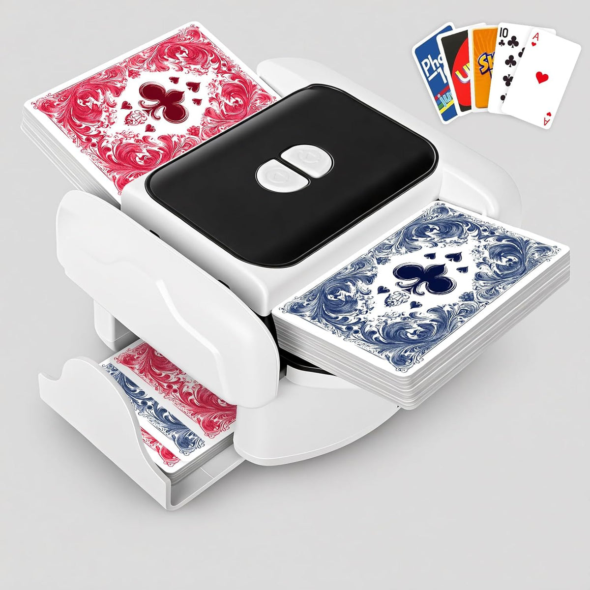 BEE&FLOWER Card Shuffler Rechargeable Automatic Shuffler Low Noise Fast Shuffle for 1–2 Decks with Auto/Manual Modes Compatible with Poker, Blackjack, Texas Hold’em, Bridge, Popular Card Games
