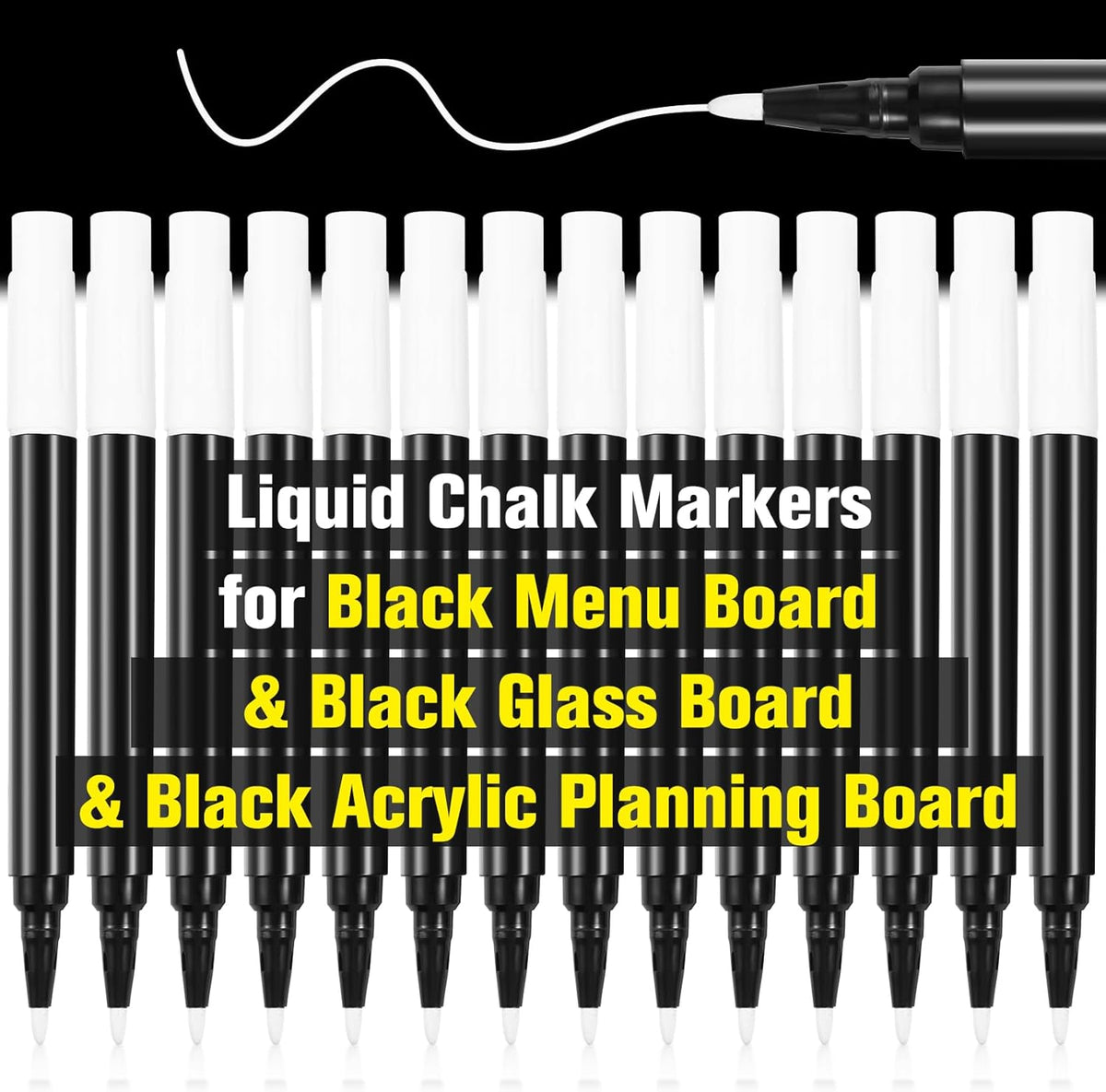 Liquid Chalk Markers White for Blackboard Wet Erase Marker for Black Glass Dry Erase Board Black Acrylic Planning Board Window Mirror Halloween Painting, 14 White Markers, 1mm Fine Tip, Easy Wet Erase