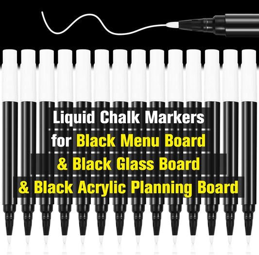 Liquid Chalk Markers White for Blackboard Wet Erase Marker for Black Glass Dry Erase Board Black Acrylic Planning Board Window Mirror Halloween Painting, 14 White Markers, 1mm Fine Tip, Easy Wet Erase