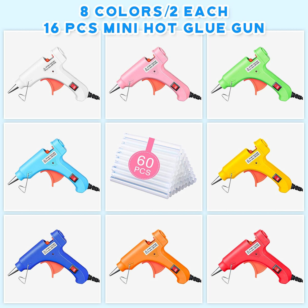 Zhengmy 16 Pcs Mini Hot Glue Gun with 40 Sticks Crafts Hot Glue Guns High Temp Repairs Kit for School DIY Arts Class Projects Office Home Quick Repairs