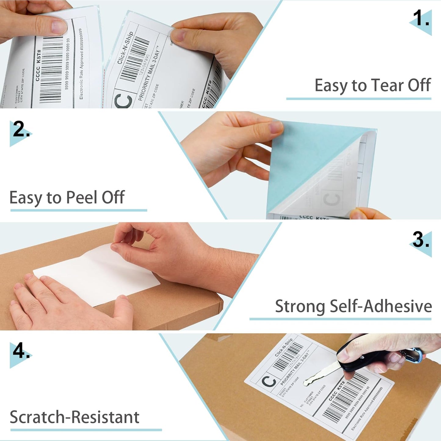 L LIKED 500 Fanfold 4 x 6 Thermal Labels, with Perforated Line Shipping Labels, Compatible with Zebra & Rollo Printer, White, Commercial Grade