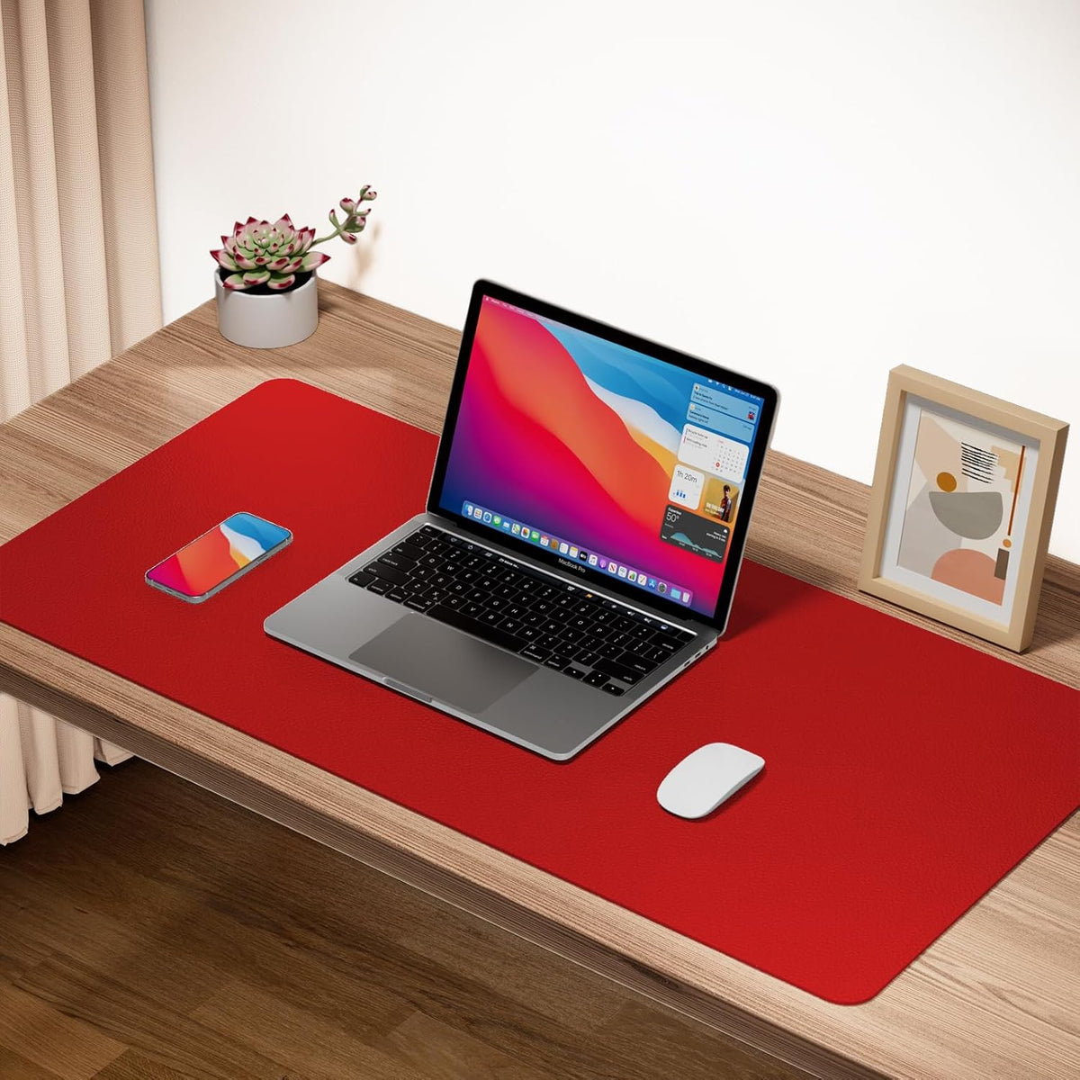 Boutilon Leather Desk Pad Protector,Non-Slip Mouse Pad,Laptop Desk Pad,Office Mouse Mat,Waterproof Leather Desk Blotter,Desk Writing Pad for Office and Home (XXXL-Red,47"x 24")