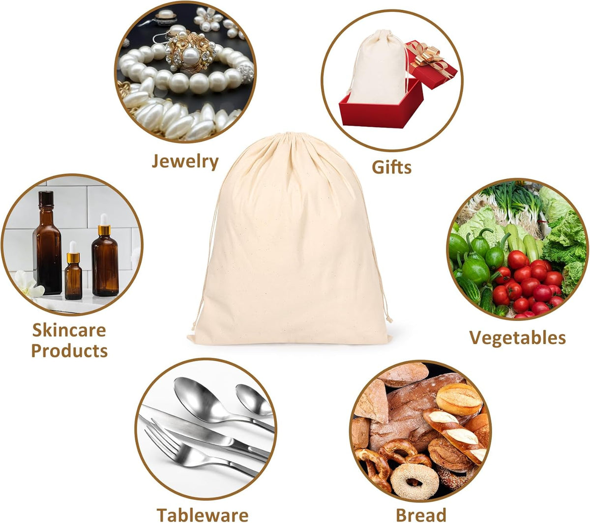 20PCS Cotton Produce Bags, 8X10inch Reusable Muslin Storage Bags with Drawstrings, Natural Cotton Bags, Washable, Biodegradable Linen Bag, Cloth Bags