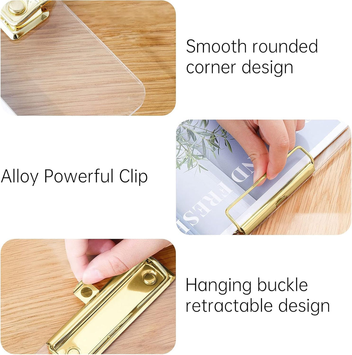 Honagu Acrylic Clear Clipboards, Transparent Plastic Clipboard with Gold Strong Clip Hidden Hanging Hole, A4 Letter Size Clipboards for Nurses, Art Student, Teachers,School & Office Supplies, 3PC