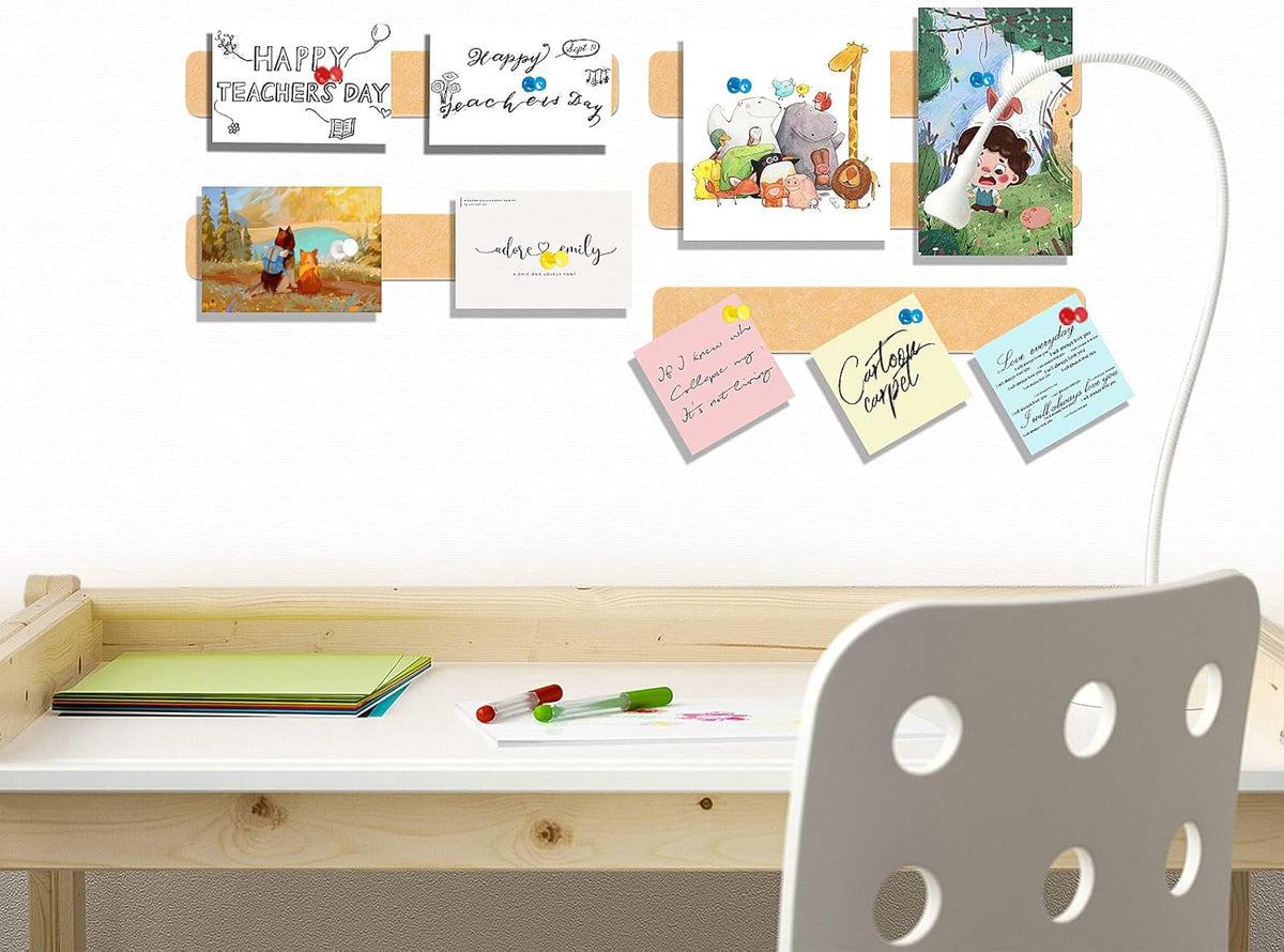 5 Pack Felt Pin Board Bar Strips Bulletin Board for Bedrooms Offices Home Wall Decoration, Notice Board Self Adhesive Cork Board with 35 Push Pins for Paste Notes, Photos, Schedules (Peach)
