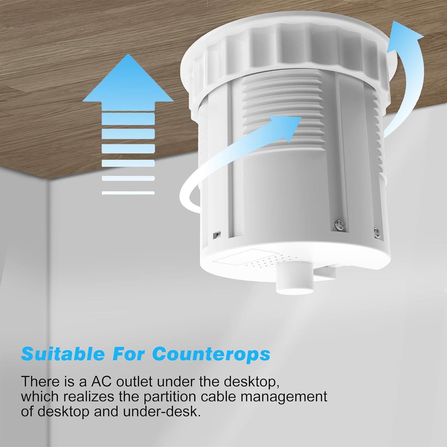 Pop Up Outlet for Countertop 4.33-inch Automatic Pop Up Hidden Outlet Round Pop Up Electrical Outlet with 15W Wireless Charger 1 USB-A & 1 USB-C & 3AC Plug 5 FT Cord for Home Office Kitchen(White)