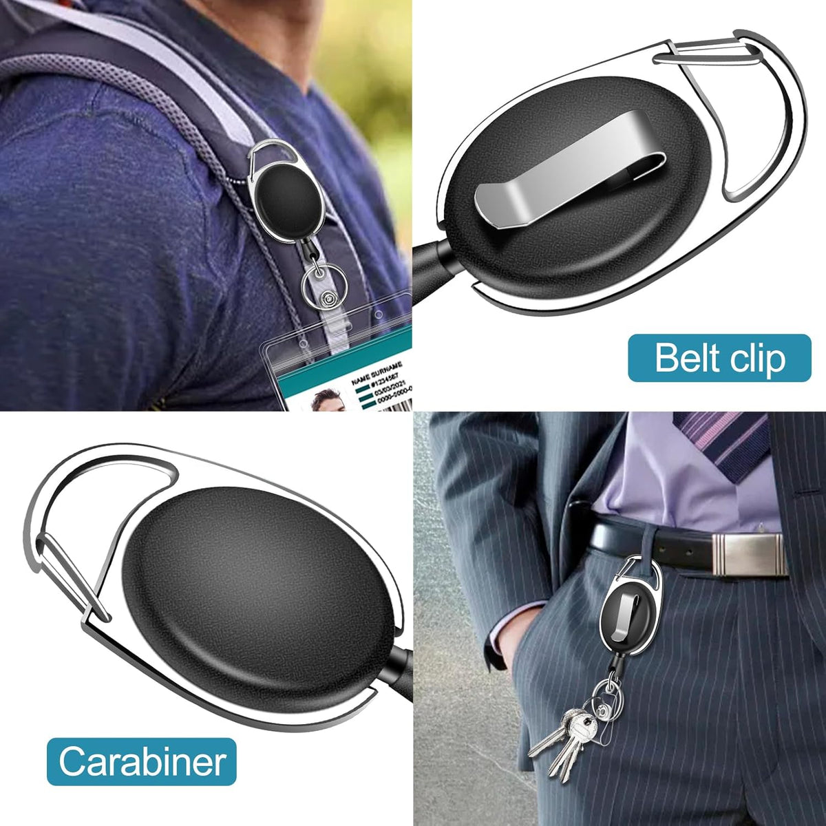 60 Pack Retractable ID Badge Holder Badge Reel with Carabiner and Belt Clip Badge Reels Retractable with Key Chain for Office Worker Doctor Nurse