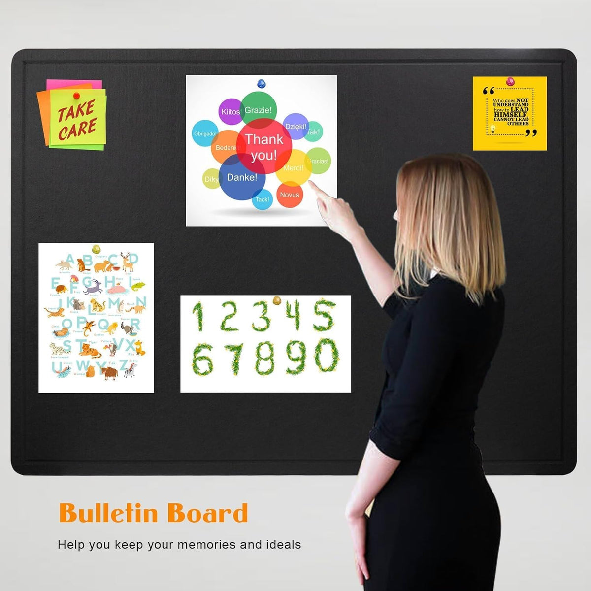 Bulletin Board - 35 x 17.5 inches Decorative Felt Pin Board - Cork Board Alternative for Wall - Foldable Photo Board Self-Adhesive Prayer Board with 20 Pushpins - Black