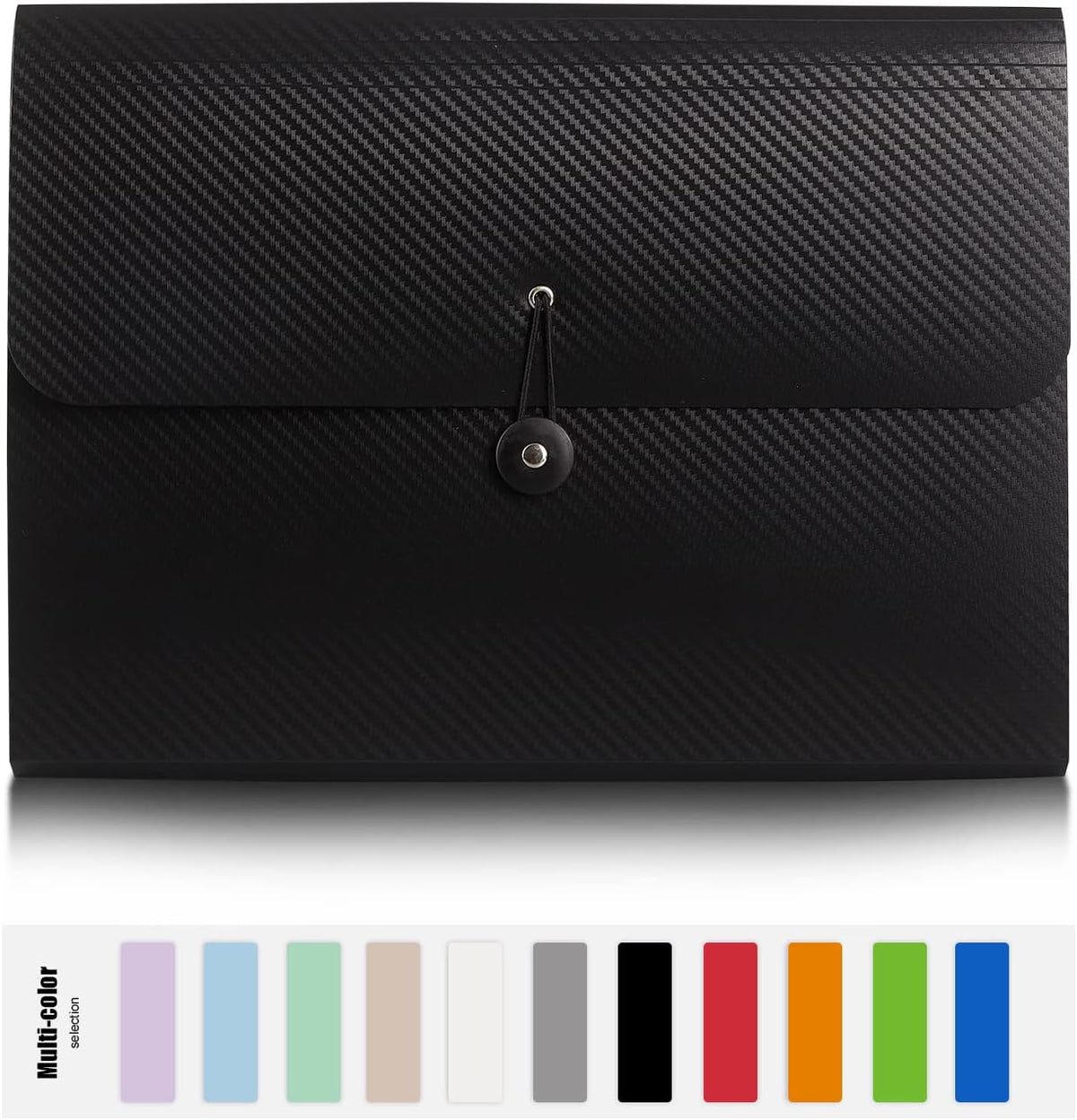 Expanding File Folder with 13 Pockets - Accordion Filing Folder for Documents - Aesthetic Black Paper Organizer for Work, School, Home, Office