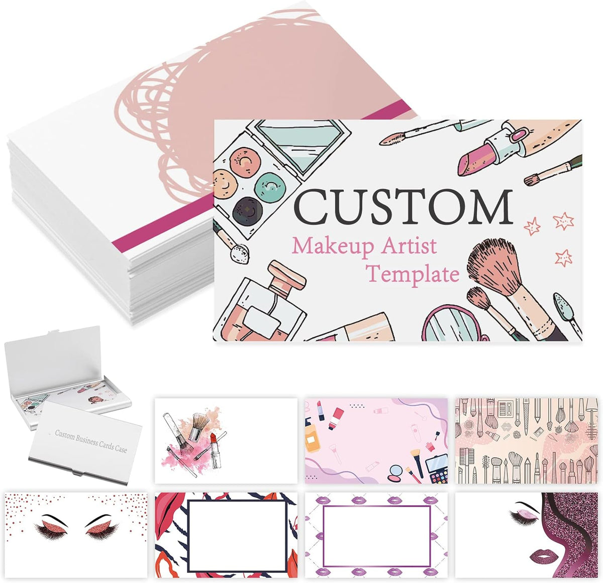 Custom Business Cards with Logo Personalized Double Side Printable Customize Business Cards 1000 500 200 100 for Small Business Women Men-Make Up Service