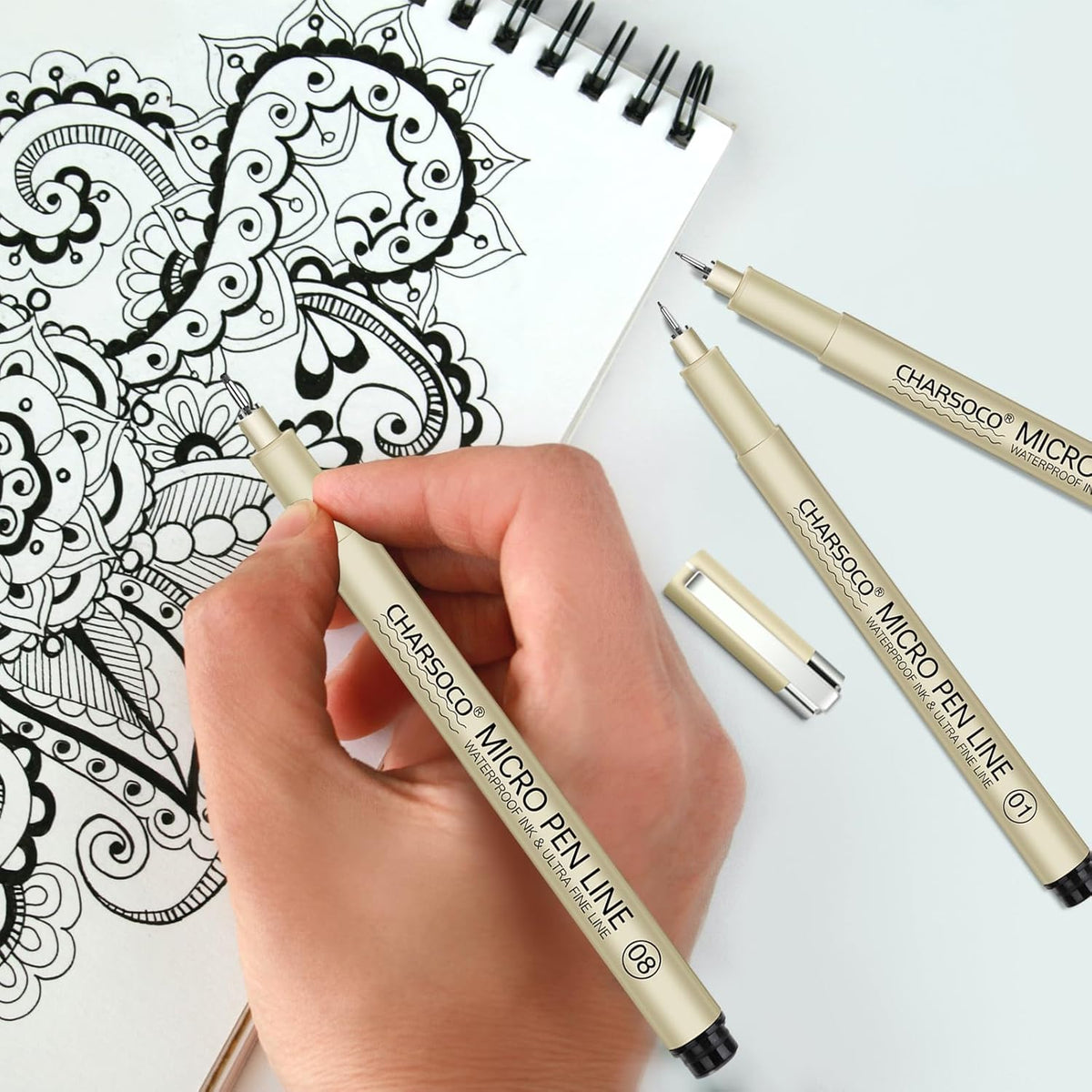 BR Micro Pen, 6 Pack Black Fine Point Pen with Waterproof Archival Ink, 1-5mm Fineliner Ink Pens for Artist Illustration, Sketching, Anime, Manga, Technical Drawing and Scrapbooking