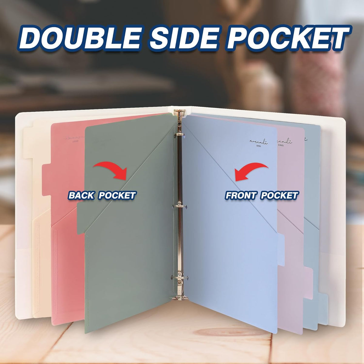 H4D 6-Tab Dividers for 3 Ring Binder, Plastic Dividers with Two Pockets, Letter Size, Morandi Colors, 6 Set